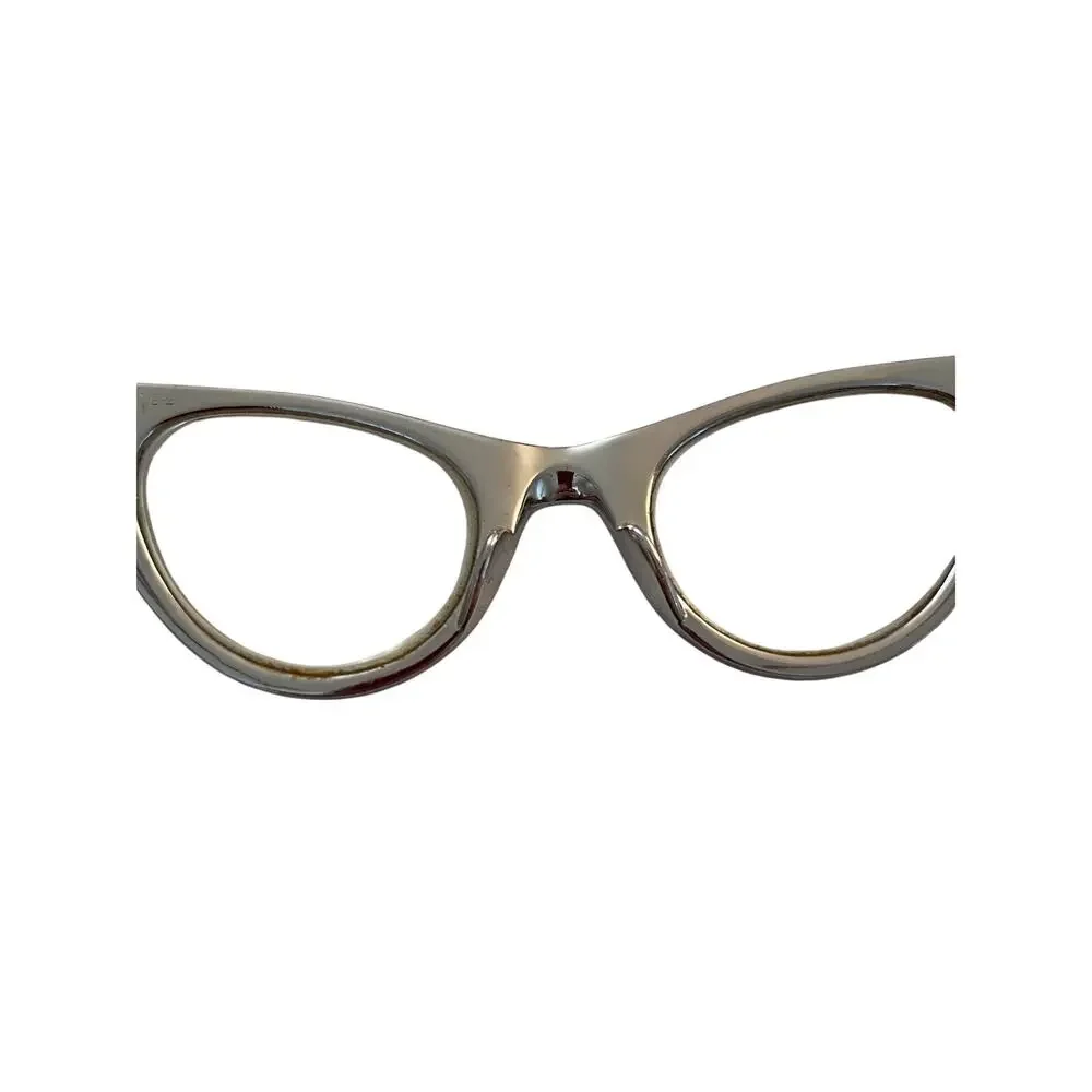 Vtg‎ American Optical Aluminum Cat Eye Glasses 1950s Engraved Silver AO Frames